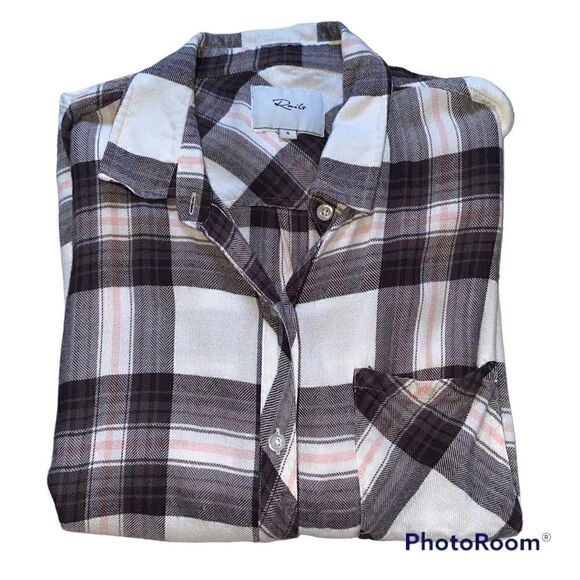 RAILS Hunter plaid Shirt White Grey Peach button down long sleeve top - Picture 12 of 13